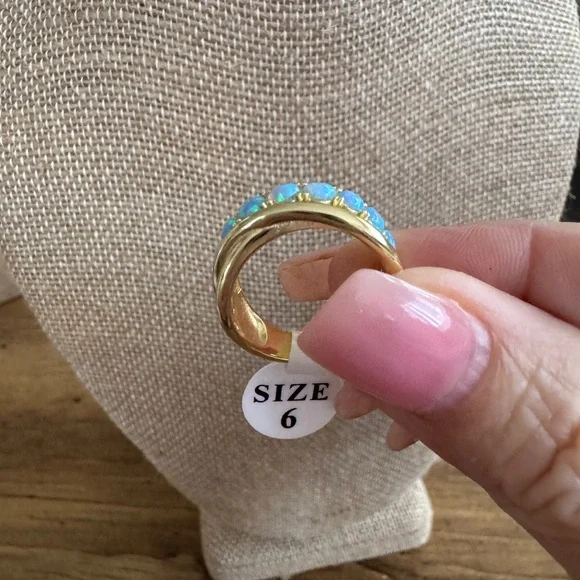 💜 Melinda Maria Oh She Fancy Stacked Blue Opal Ring - Size 6 - Picture 2 of 3